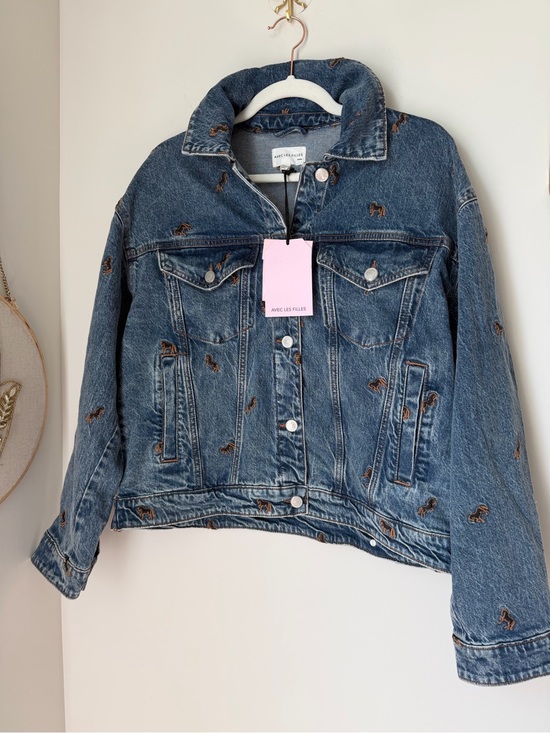 Avec Les Filles Jackets & Blazers - Avec Les Filles horse embroidered cotton denim Jean jacket